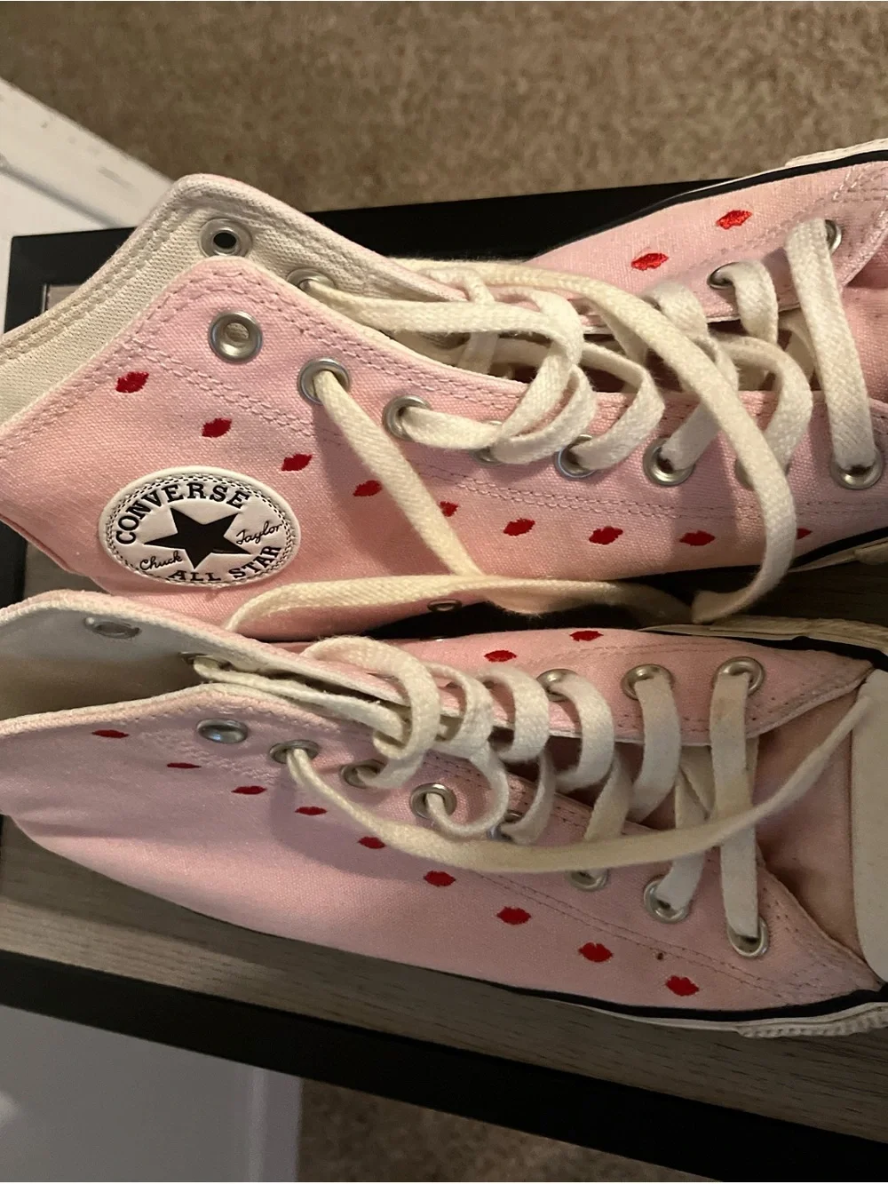 Converse Pink High-Top Sneakers with Red Lip Print